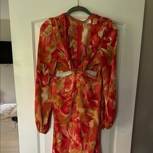 Elegant Red and Gold Women's Dress long sleeved floral